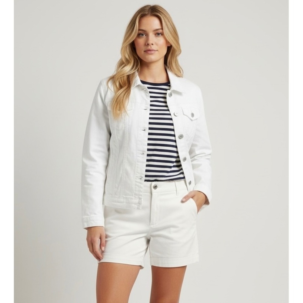 Tribal Jeans White‎ Denim Size Large Trucker Jacket Longline Stretch